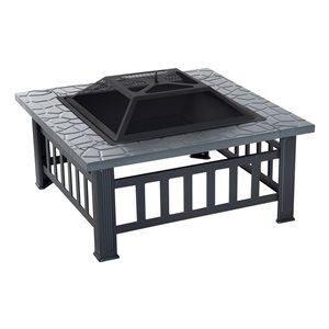 Outsunny Black Steel Outdoor Square Wood-Burning Fireplace
