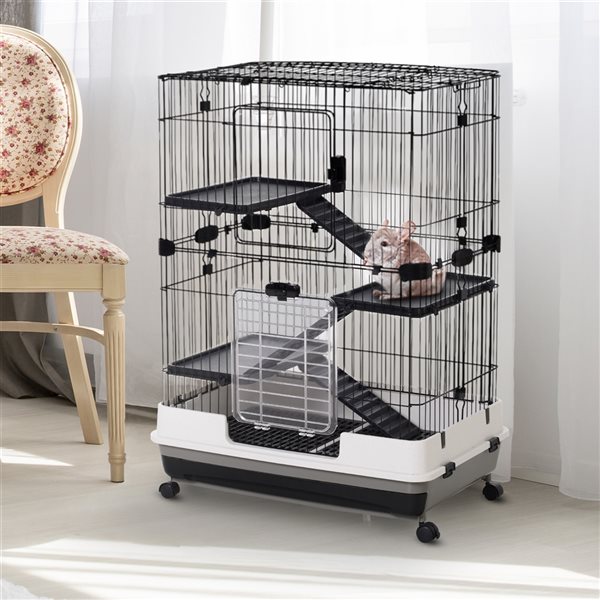 Pawhut 2.67-ft x 1.73-ft x 3.6-ft Black Plastic and Metal Small Pet Crate