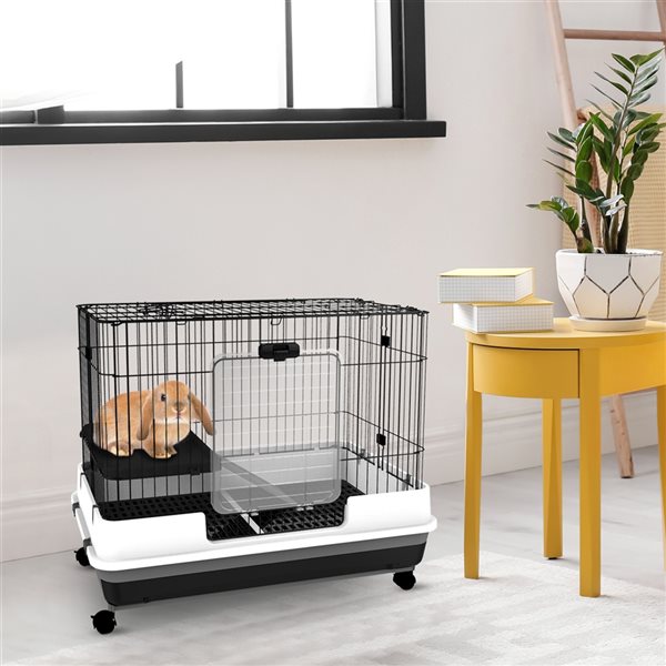 Pawhut 2.67-ft x 1.73-ft x 2.17-ft Black Plastic and Metal Small Pet Crate