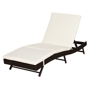 Outsunny Deep Coffee Rattan Metal Stationary Chaise Lounge with Cream/White Cushioned Seat