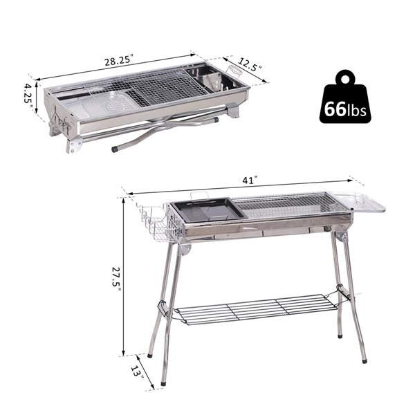 Outsunny 41-in Stainless Steel Folding Charcoal Grill with Air Vents