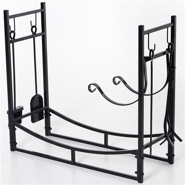 Image of Outsunny | 33-In X 30-In Black Wrought Metal Firewood Rack With Kindling Holder | Rona
