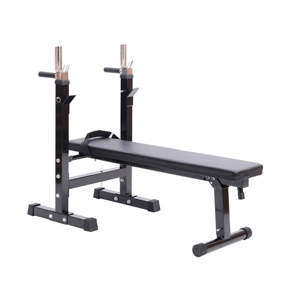 Gorilla Sports Weight Bench with Adjustable Barbell Rack White 