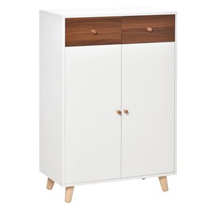 HomCom Walnut and White Wood Modern Shoe Cabinet with 2 Drawers