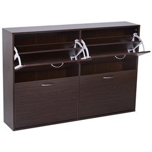 HomCom Dark-Brown Wood Compact Shoe Cabinet with Tilt-Out Drawers