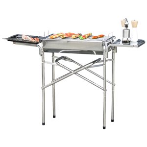 Outsunny Stainless Steel Folding Charcoal Grill with Removable Side Shelf