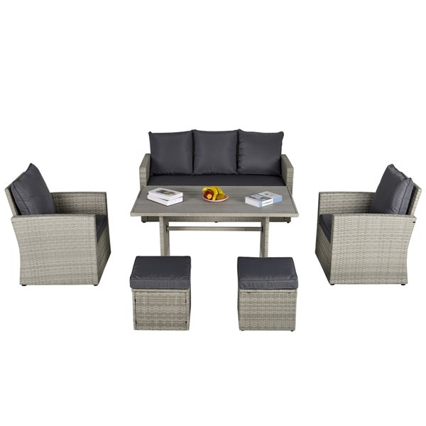 Outsunny 6-Piece Grey Frame Patio Dining Set with Grey Cushions