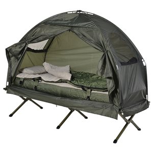 Outsunny Portable Polyester Tent and Camping Cot with Sleeping Bag
