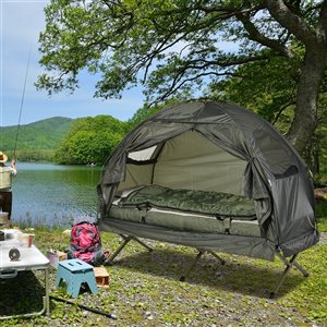 Tente et lit de camp Outsunny portables en polyester avec sac de couchage