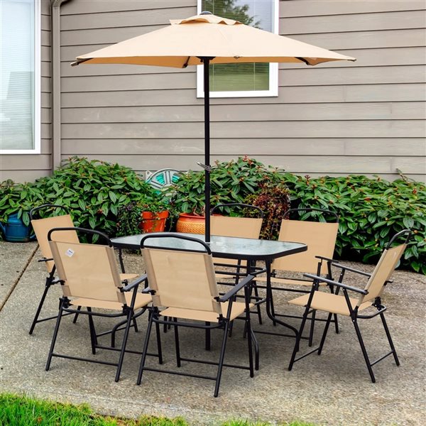 Outsunny 8-Piece Black Frame Beige Patio Dining Set