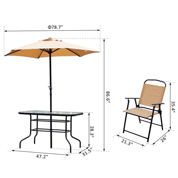 Outsunny 8-Piece Black Frame Beige Patio Dining Set