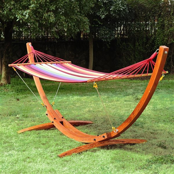 Outsunny Blaney 78 1/2-in x 39 1/4-in Multicoloured Hammock with Hardwood Stand