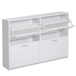 HomCom White Wood Compact Shoe Cabinet with Tilt-Out Drawers