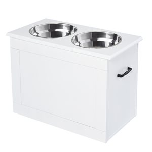 PawHut 30-L White Stainless Steel Dog/Cat Bowls with Stand