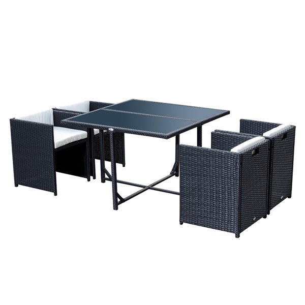 Outsunny 5-Piece Black Frame Patio Dining Set with Off-White Cushions