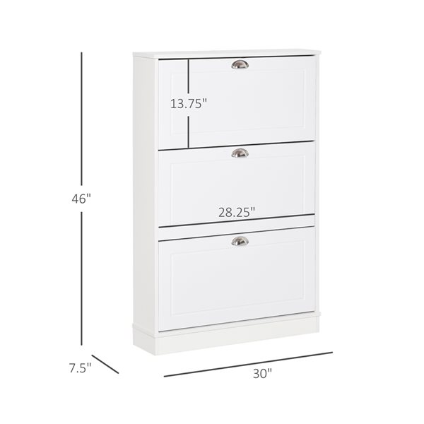 HomCom 46-in x 30-in White Wood Modern Shoe Cabinet with 3 Drawers