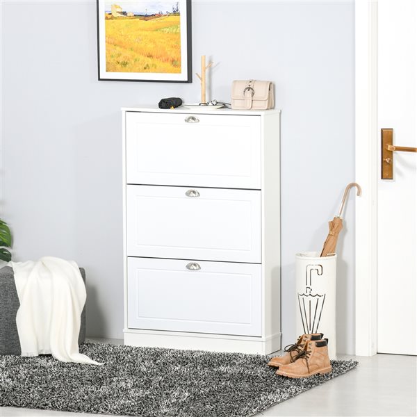 HomCom 46-in x 30-in White Wood Modern Shoe Cabinet with 3 Drawers