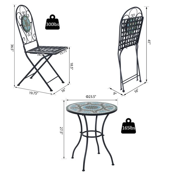 Outsunny 3-Piece Metal Bistro Patio Set