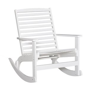 Outsunny White Wood Rocking Chair with Slat Seat