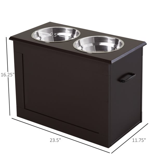 PawHut 30-L Dark Brown Stainless Steel Dog/Cat Bowls with Stand