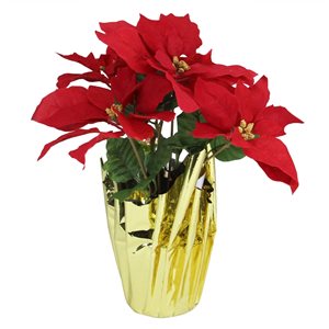 Northlight 16-in Red Artificial Christmas Poinsettia Arrangement with Gold Wrapped Pot