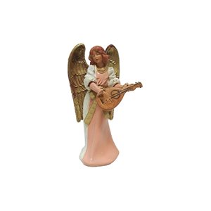 Roman 6-in Pink and Gold Eva Angel with Mandolin Christmas Nativity Figurine