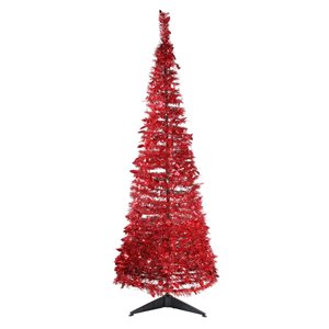 Northlight 6-ft Red Tinsel Pre-Lit Artificial Christmas Tree with Warm White Lights