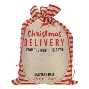Northlight 27-in Beige and Red Striped - Christmas Delivery - Tie Gift Bag