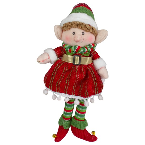 Northlight 14-in Red and Green Plush Jingle Bell Girl Elf Christmas ...