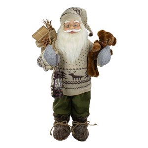 Northlight 2-ft Standing Santa Christmas Figure with a Plush Bear and Lantern