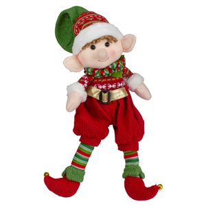 Northlight 15-in Red and Green Plush Jingle Bell Boy Elf Christmas Figure