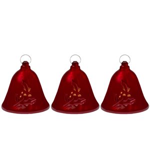 Northlight 6.5-in Musical Lighted Red Bells Christmas Decorations - Set of 3