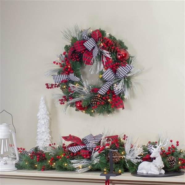 Northlight 52-in Pre-Lit Pre-Decorated Artificial Christmas Swag with Bows  and Berries