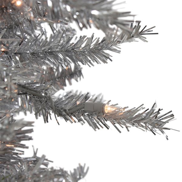 Northlight 6.5-ft Slim Silver Tinsel Pine Pre-Lit Artificial Christmas Tree with Warm White Lights