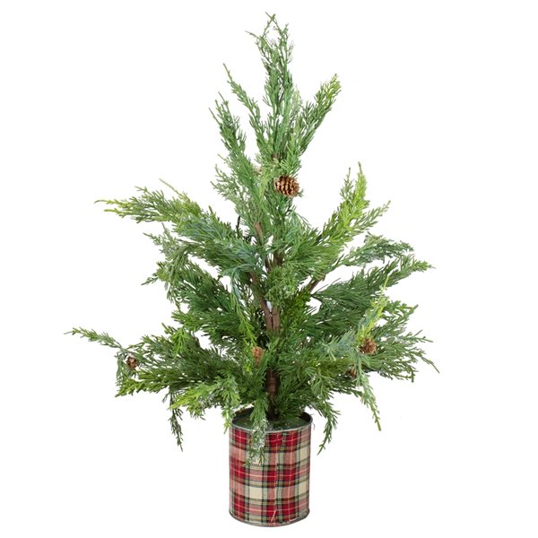 Northlight 2-ft Iced Cedar Unlit Artificial Christmas Tree in Plaid Pot