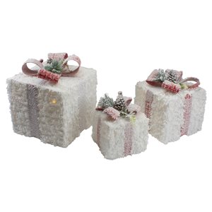 Northlight LED Frosted Rattan Christmas Gift Boxes with Pinecones - Set of 3