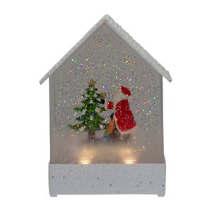Northlight 8.25-in White and Red House Shaped Christmas Snow Globe