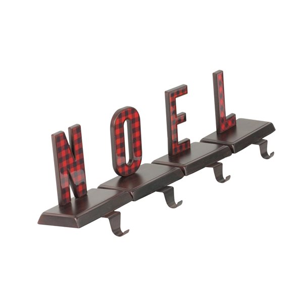 Northlight Red and Black Buffalo Plaid Noel Christmas Stocking Holders - Set of 4