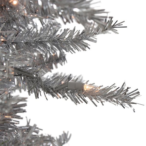 Northlight 9-ft Slim Silver Tinsel Pre-Lit Artificial Christmas Tree with Warm White Lights