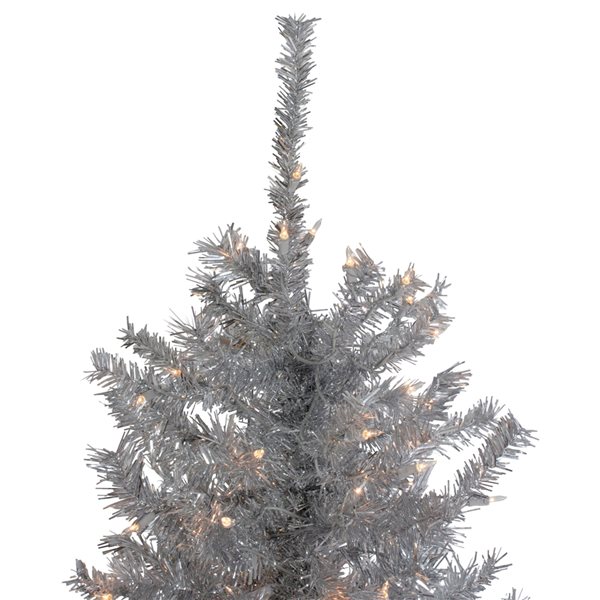 Northlight 9-ft Slim Silver Tinsel Pre-Lit Artificial Christmas Tree with Warm White Lights