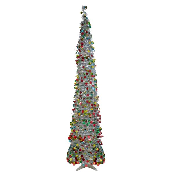 Northlight 6ft Silver Tinsel PopUp and PreLit Artificial Christmas