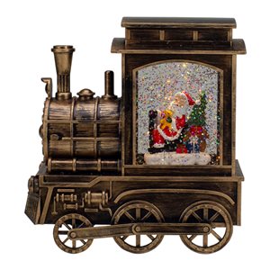 Northlight 6.75-in Lighted Black Train Christmas Snow Globe with Santa