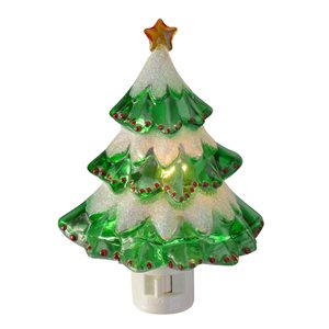 Northlight 5.5-in Green and White Beaded Frosted Christmas Tree Night Light