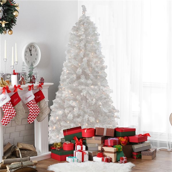 Northlight 7.5-ft Flocked White Spruce Pre-Lit Artificial Christmas Tree with Warm White Ligths