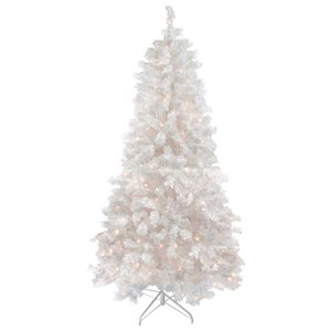 Northlight 7.5-ft Flocked White Spruce Pre-Lit Artificial Christmas Tree with Warm White Ligths
