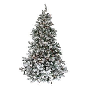 Northlight 7.5-ft Full Flocked Natural Emerald Pre-Lit Artificial Christmas Tree with Warm White Lights