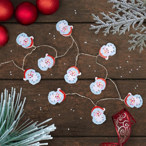 Northlight 10-Count 4-ft Metal Santa Face LED Battery-Operated Indoor Christmas String Lights