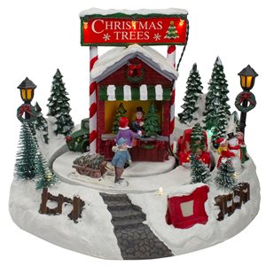 Northlight 9-in Lighted and Animated Christmas Tree Farm Winter Scene with Moving Cars