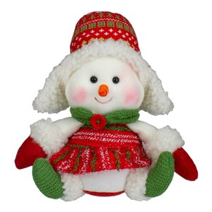 Northlight 8-in Red and Green Sitting Snowman Girl Christmas Figure