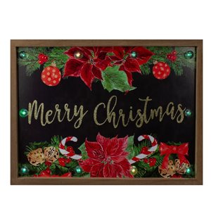 Northlight 15.75-in Brown Merry Christmas with Poinsettias Wooden Christmas Plaque